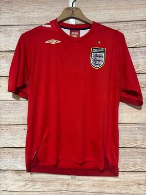 England Soccer Jersey Red Umbro Football
Shirt Men's XLarge